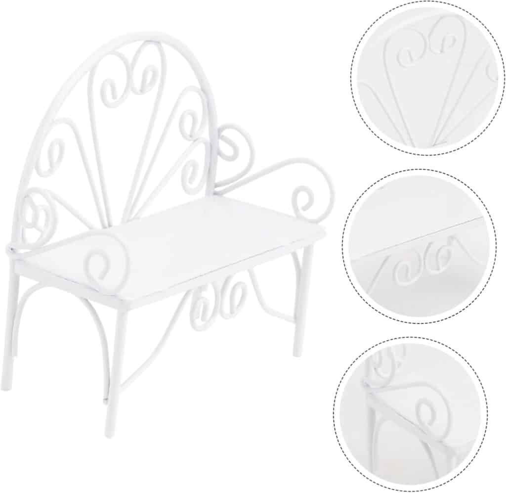 1pc Micro Landscape Double Chair Metal Decor Flower Pot Decorations Plant Decorations Garden Supplies Mini Bench Chair Mini Garden Bench Wrought Iron White Bench Adornment Metal