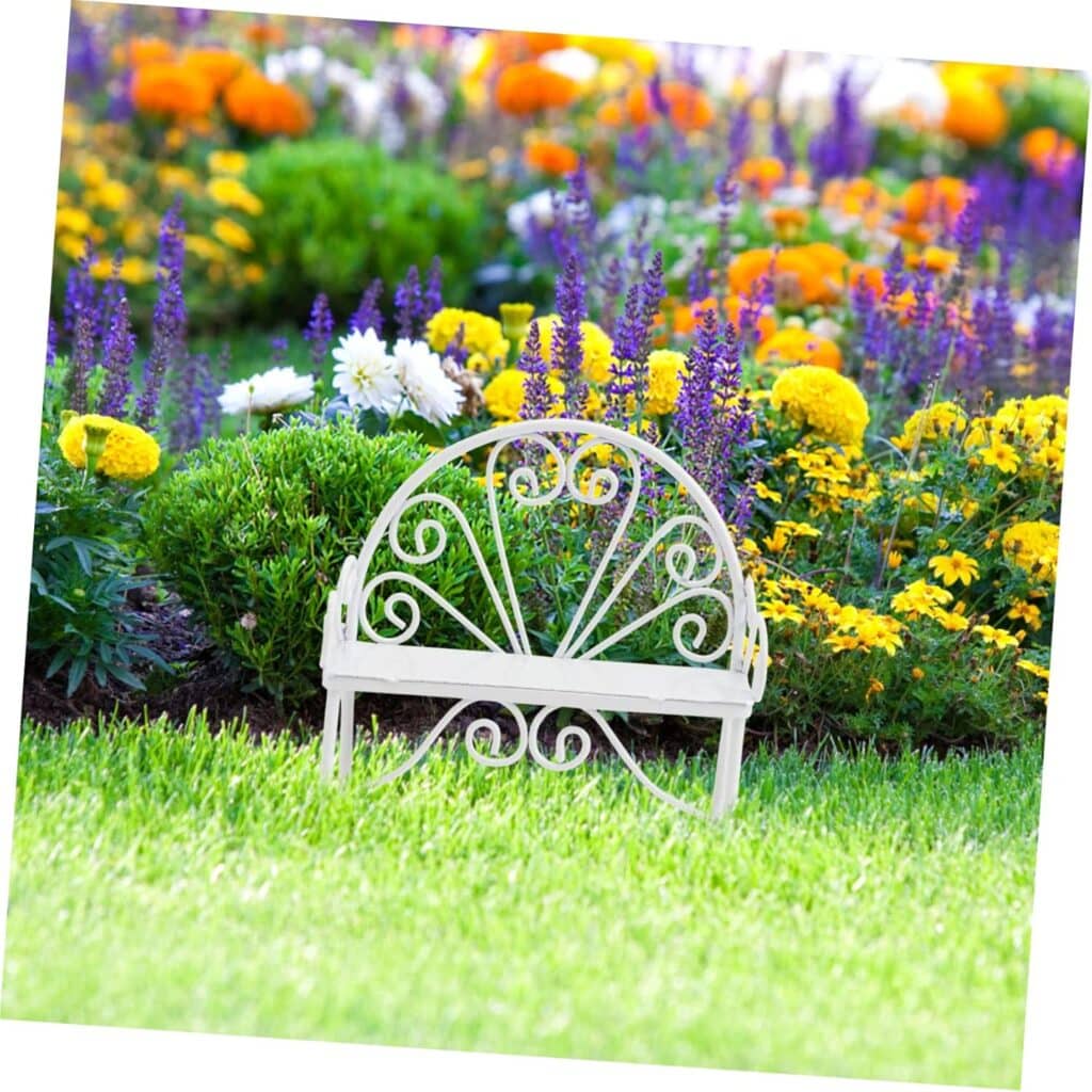 1pc Micro Landscape Double Chair Metal Decor Flower Pot Decorations Plant Decorations Garden Supplies Mini Bench Chair Mini Garden Bench Wrought Iron White Bench Adornment Metal