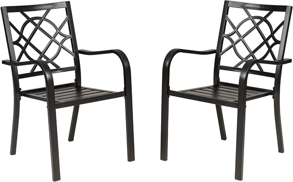 2 Pieces Outdoor Dining Chairs, Patio Bistro Wrought Iron Stackable Chairs with Armrest for Garden, Porch, Backyard, Black - Supports 250 lbs