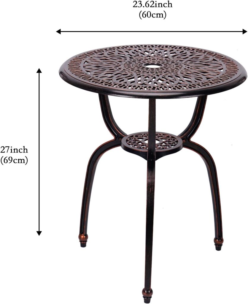 3 Piece Bistro Set,Outdoor Patio Set,Anti-Rust Cast Aluminum Bistro Table Set for Park Yard Front Porch Furniture(Antique Copper)