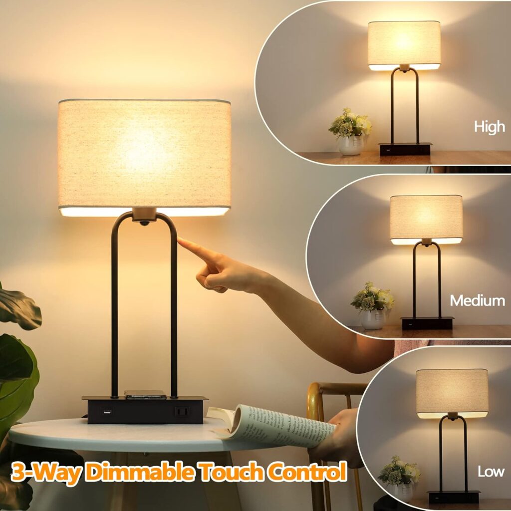 3-Way Dimmable Touch Table Lamps for Living Room Set of 2 Traditional Lamps for Bedroom with 2 USB Charging Ports Bedside Nightstand Lamps for Reading Retro Vine Lamps End Table Office, Bulbs Included