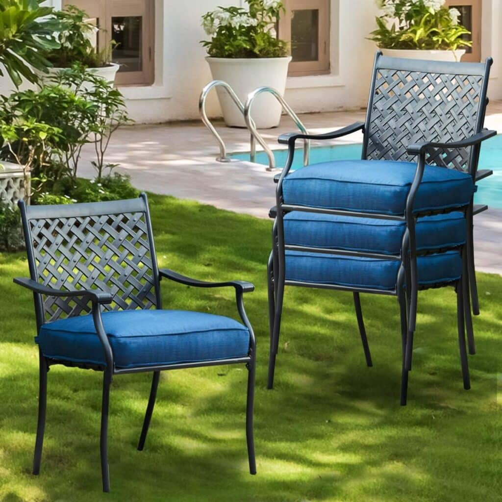 4 Piece Metal Outdoor Wrought Iron Patio Furniture,Dinning Chairs Set with Arms and Seat Cushions (4 PC, White)