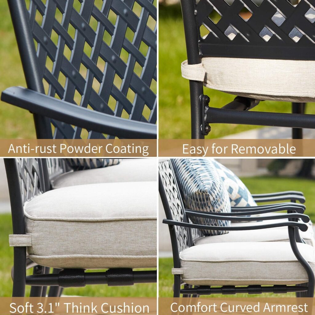 4 Piece Metal Outdoor Wrought Iron Patio Furniture,Dinning Chairs Set with Arms and Seat Cushions (4 PC, White)