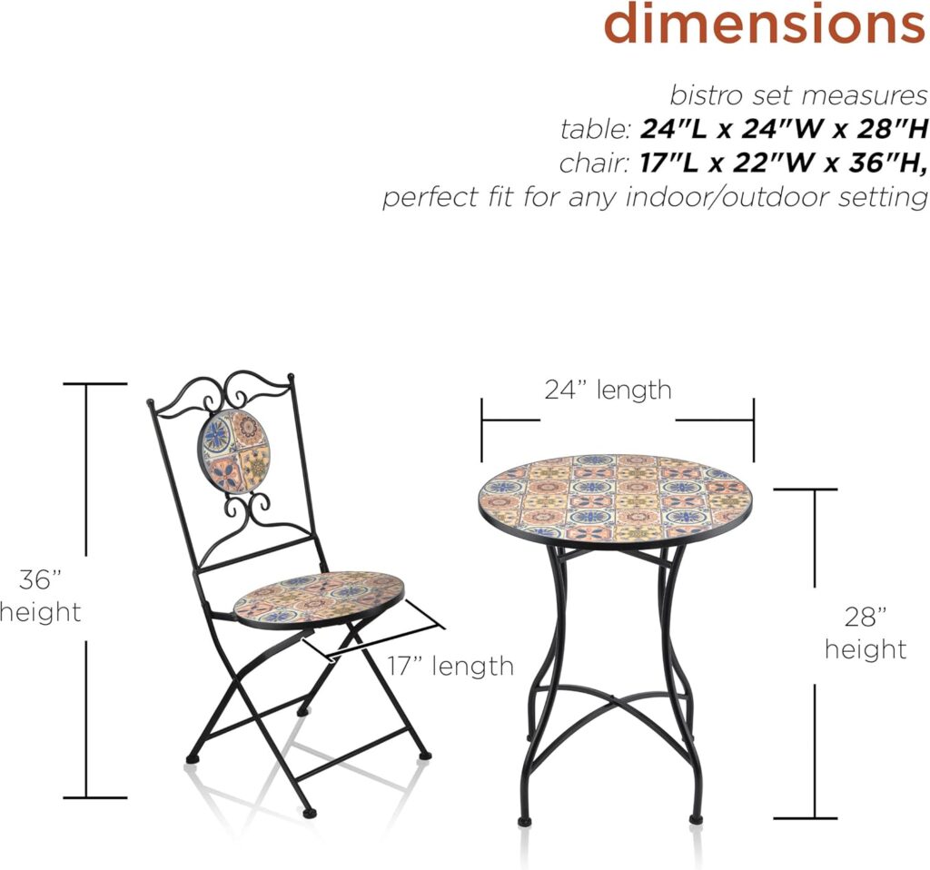 Alpine Corporation Indoor/Outdoor Mediterranean Tile Design Set Table and Chairs Patio Seating