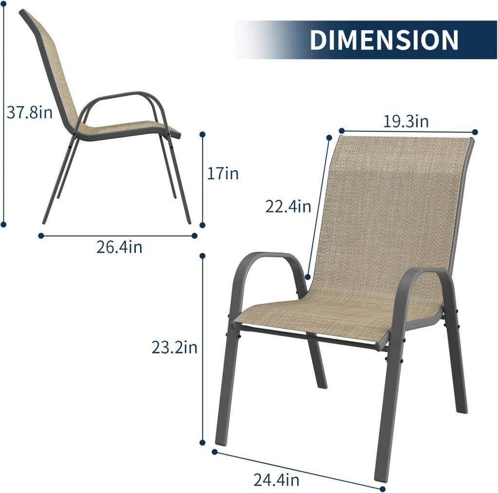 Amopatio Patio Chairs Set of 4, Outdoor Stackable Dining Chairs for All Weather, Comfortable Breathable Patio Dining Chairs Silver Outdoor Chairs Garden Outdoor Furniture for Backyard Deck, Dark Grey