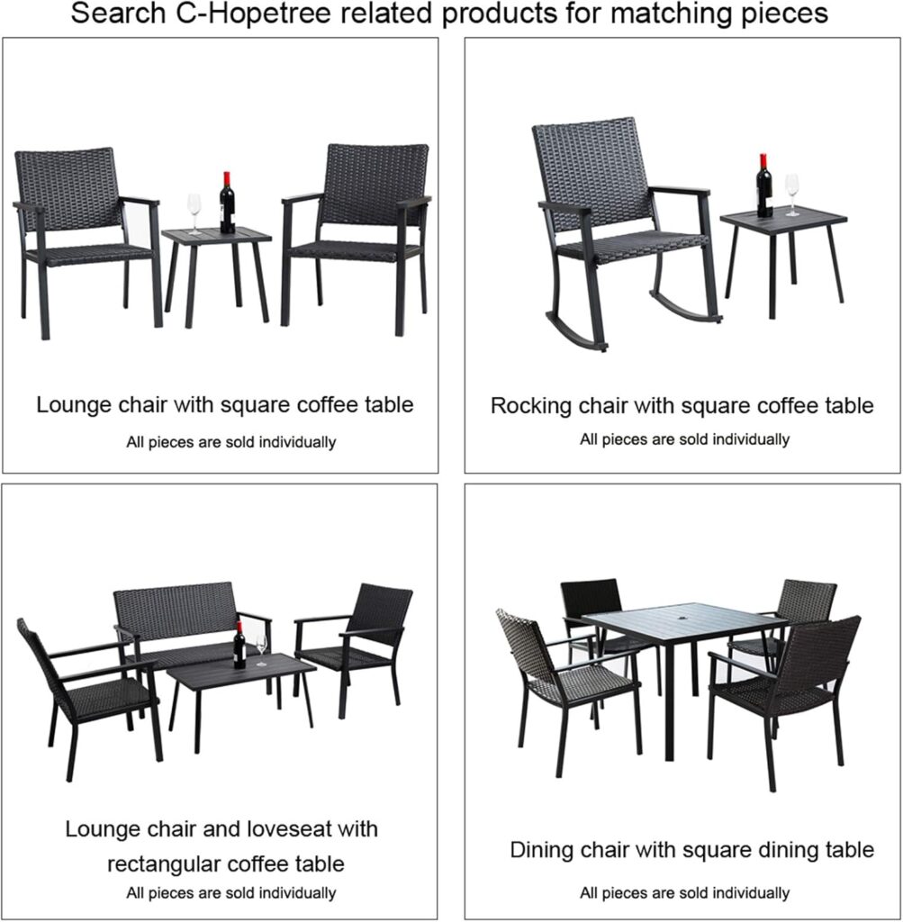 C-Hopetree Outdoor Dining Chair for Outside Patio Table, Metal Frame, Black All Weather Wicker