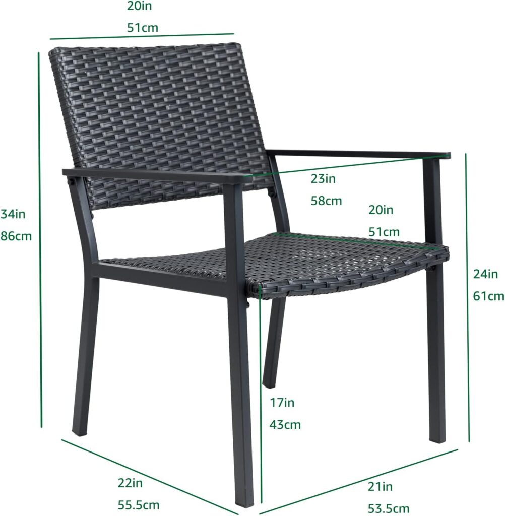 C-Hopetree Outdoor Dining Chair for Outside Patio Table, Metal Frame, Black All Weather Wicker