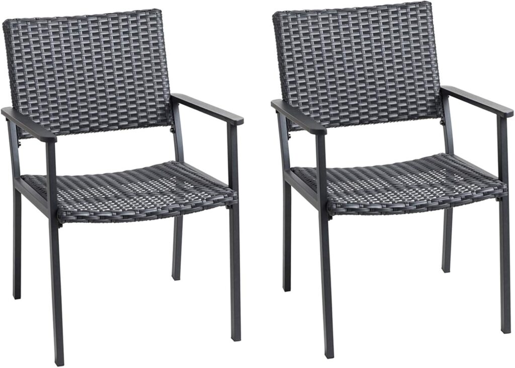 C-Hopetree Outdoor Dining Chair for Outside Patio Table, Metal Frame, Black All Weather Wicker