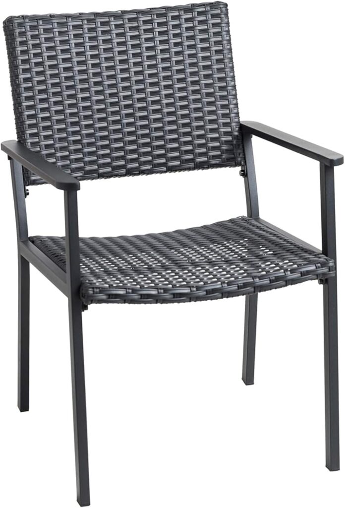 C-Hopetree Outdoor Dining Chair for Outside Patio Table, Metal Frame, Black All Weather Wicker