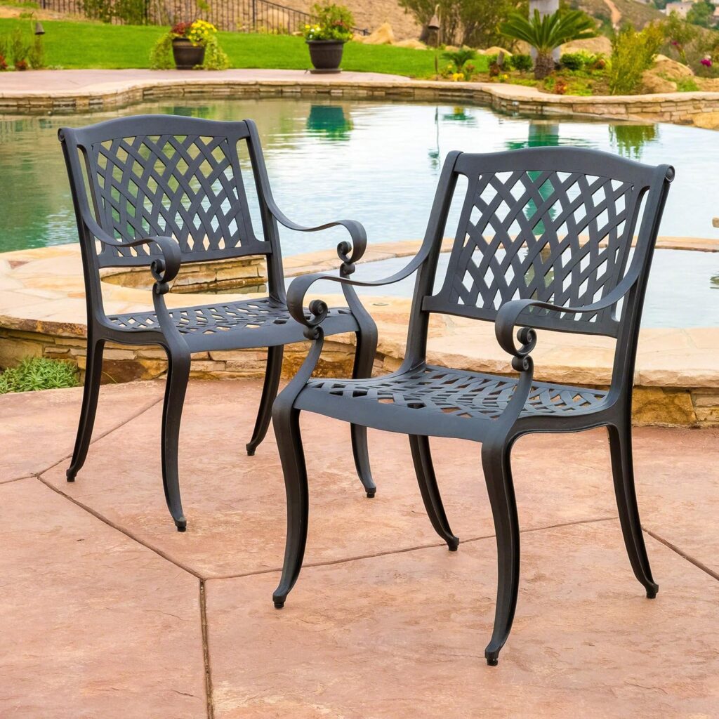 Christopher Knight Home Hallandale Outdoor Cast Aluminum Chairs, 2-Pcs Set, Antique Matte Black