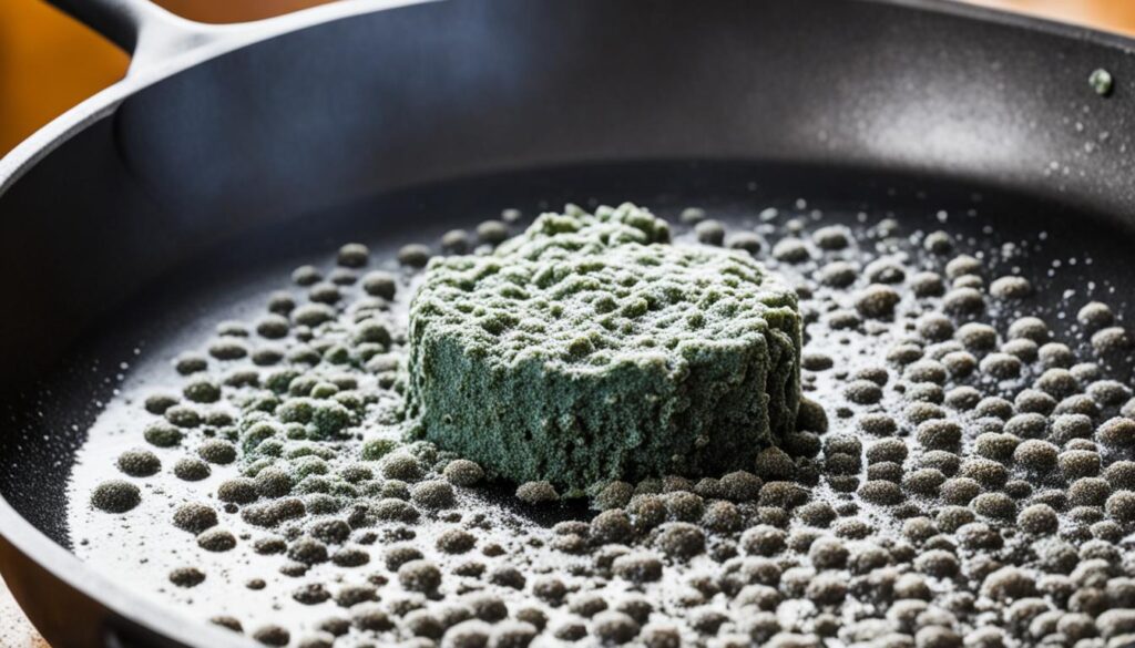 cleaning burnt food from cast iron