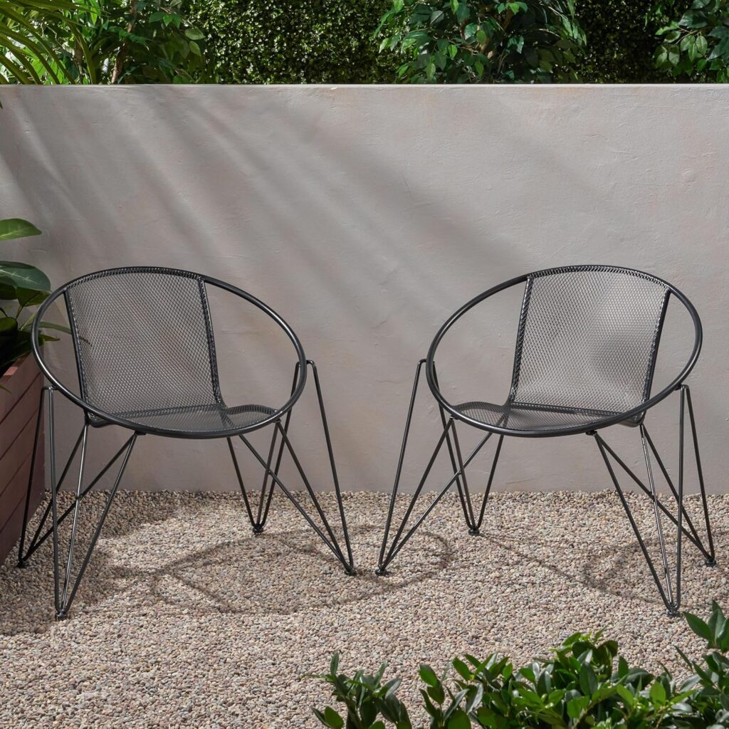 Elegant Pair of Iron Patio Chairs (2 Pieces) Matte Black Patio  Lawn Fashionable Style