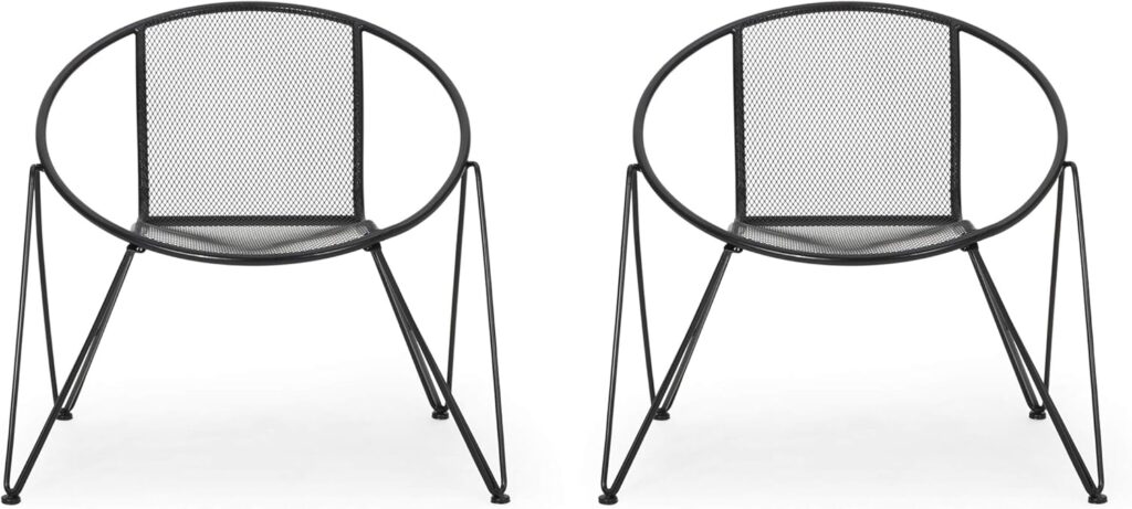 Elegant Pair of Iron Patio Chairs (2 Pieces) Matte Black Patio  Lawn Fashionable Style