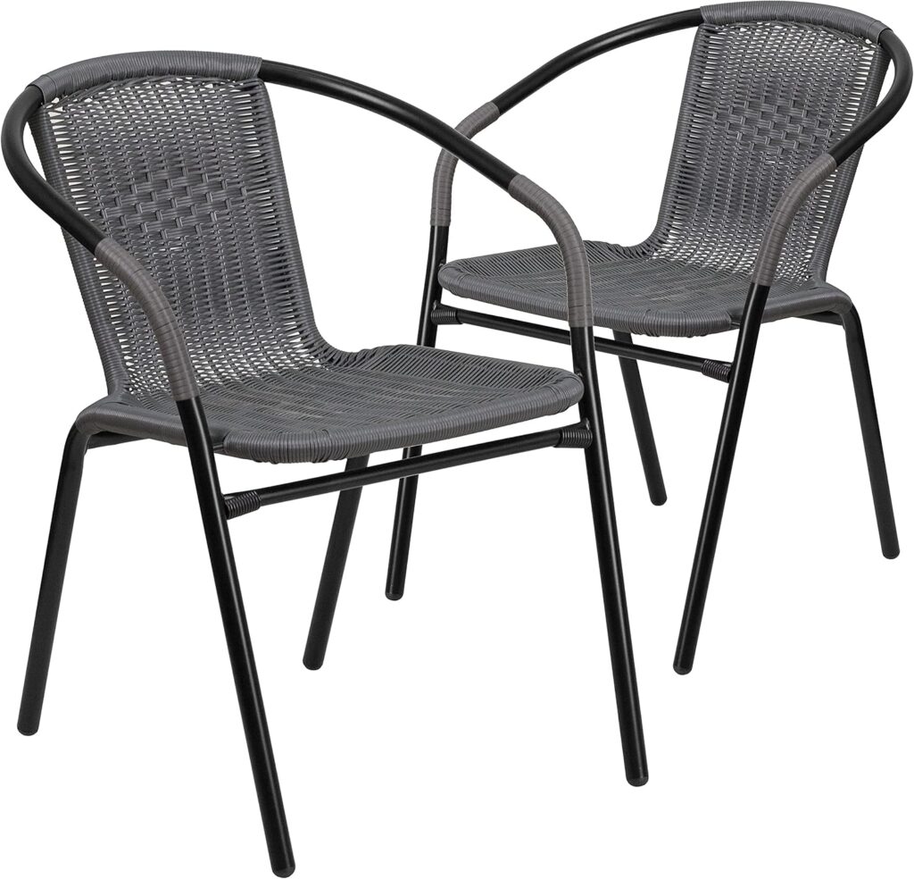 Flash Furniture Lila 2 Pack Gray Rattan Indoor-Outdoor Restaurant Stack Chair