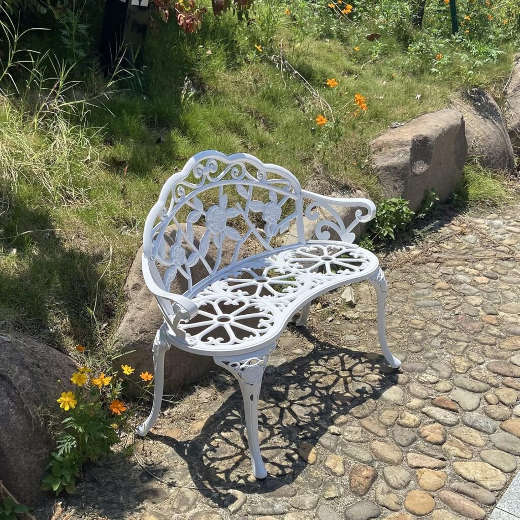 KAILI Garden Bench, Metal Aluminum Rose, Suitable for Garden Porch Park Front Porch Balcony Outdoor (Bronzed)