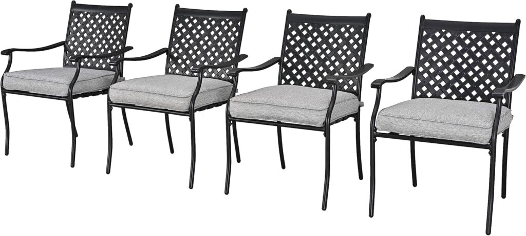 LOKATSE HOME 4 PCS Metal Outdoor Wrought Iron Patio Dining Armrest Chairs with Seat Cushion for Balcony, Garden, Backyard, Blue