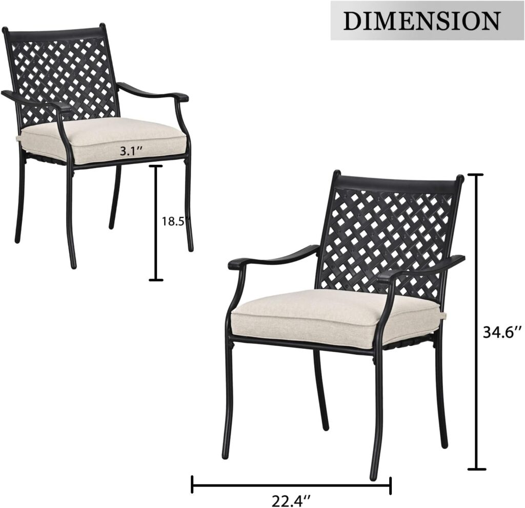 LOKATSE HOME 4 Piece Outdoor Wrought Iron Dining Chair Set with Arms and 2 Piece Outdoor Swivel Rocker Chair Set