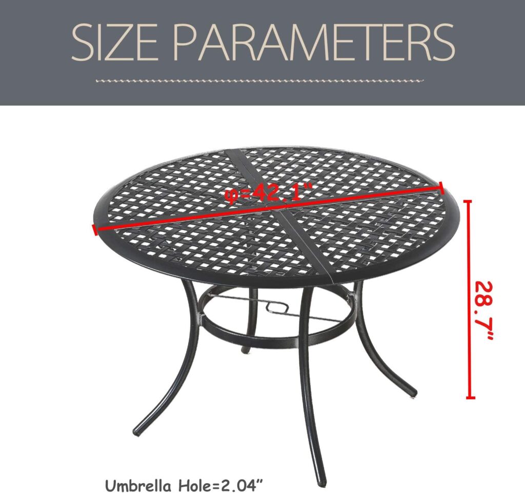 LOKATSE HOME 42.1 Outdoor Round Cast Wrought Iron Patio Metal Dining Table with Umbrella Hole, Steel Frame for Backyard Lawn Balcony Deck, Black
