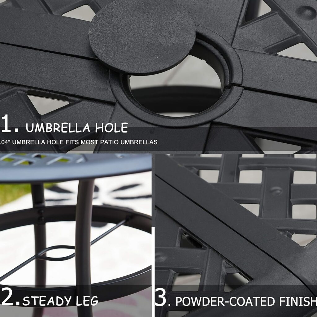 LOKATSE HOME 42.1 Outdoor Round Cast Wrought Iron Patio Metal Dining Table with Umbrella Hole, Steel Frame for Backyard Lawn Balcony Deck, Black