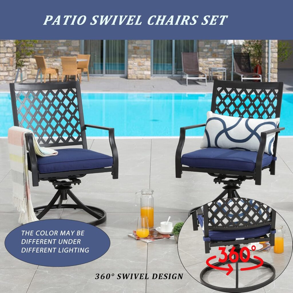 LOKATSE HOME Patio Swivel Set of 2, Outdoor Dining Chair Metal Bistro Set with Cushion, Beige