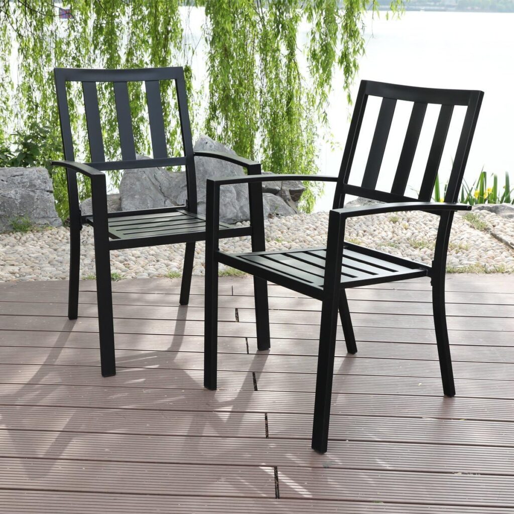 MFSTUDIO 2 Piece Patio Wrought Iron Dining Seating Chair - Supports 300 LBS,(Black)