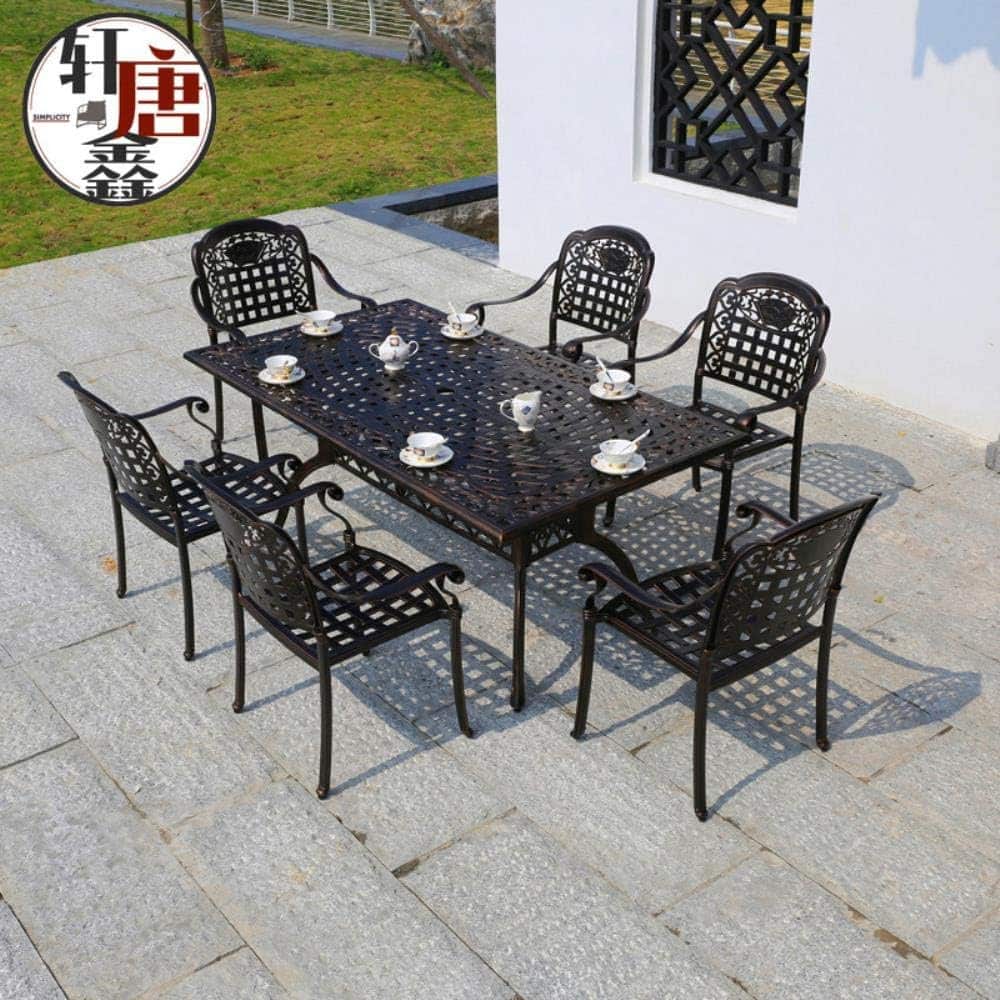 Outdoor Desk-Chair Courtyard Garden Leisure Chair Furniture Wrought Iron Cast Aluminum Table and Chair,1table4chairNo4round