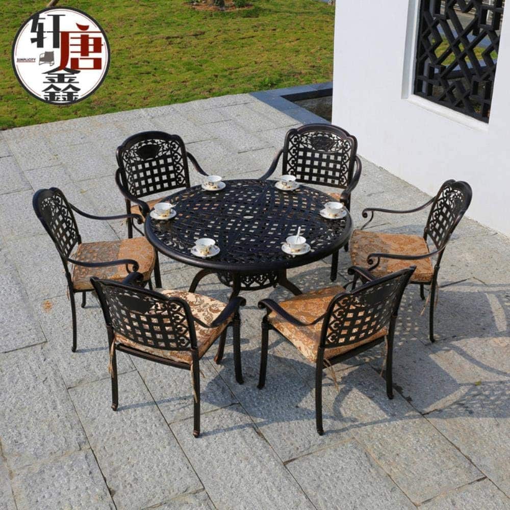 Outdoor Desk-Chair Courtyard Garden Leisure Chair Furniture Wrought Iron Cast Aluminum Table and Chair,1table4chairNo4round