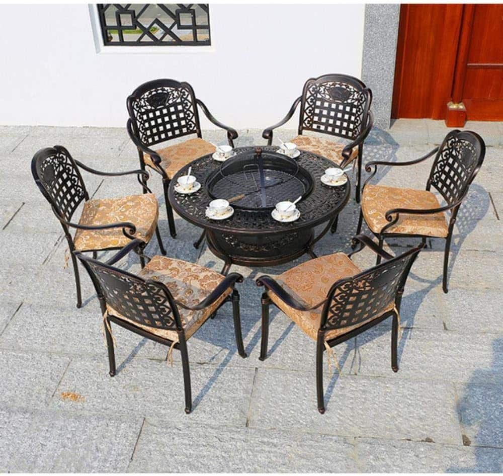 Outdoor Desk-Chair Courtyard Garden Leisure Chair Furniture Wrought Iron Cast Aluminum Table and Chair,1table4chairNo4round