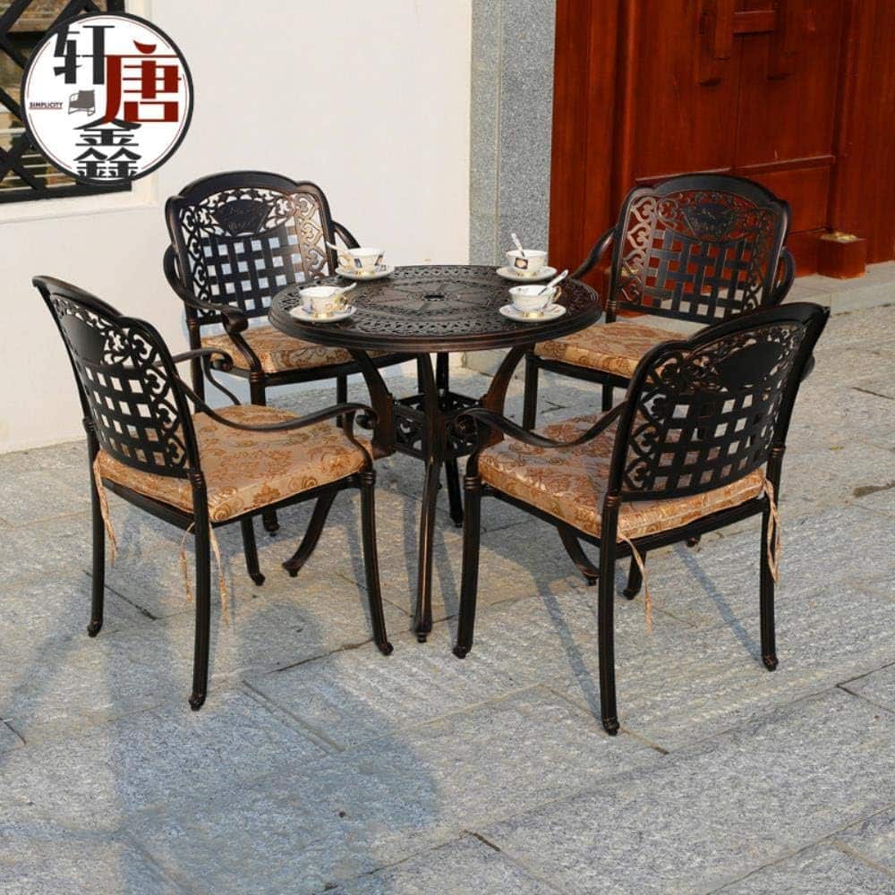 Outdoor Desk-Chair Courtyard Garden Leisure Chair Furniture Wrought Iron Cast Aluminum Table and Chair,1table4chairNo4round