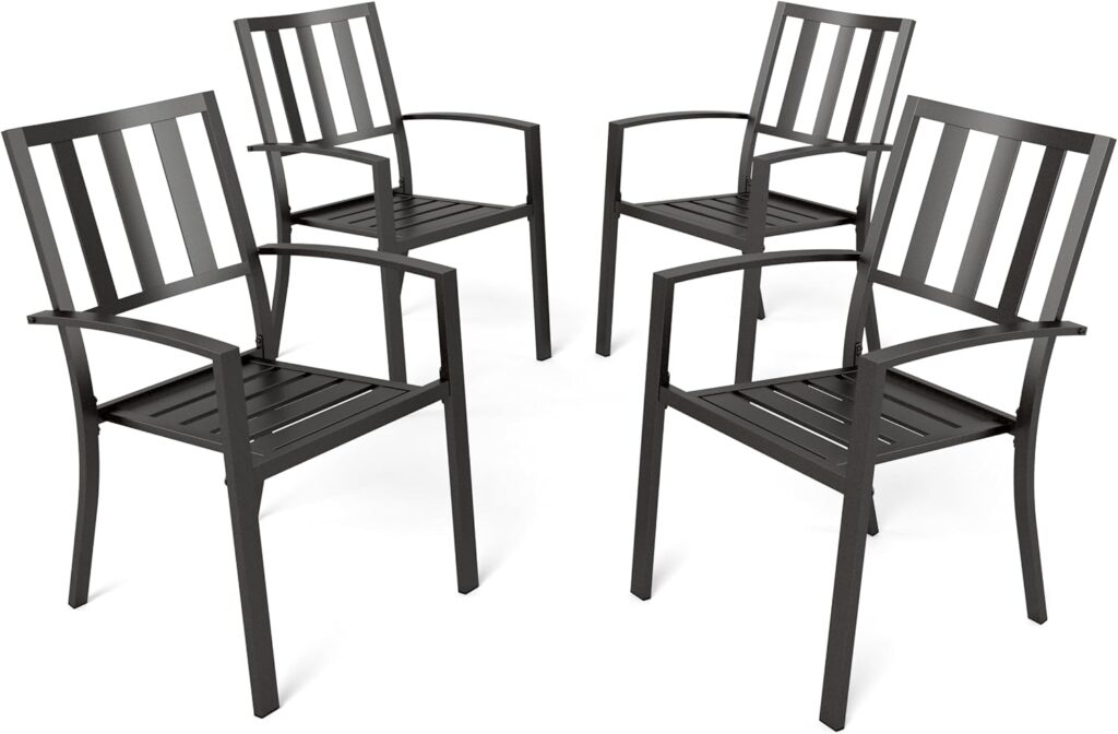 PHI VILLA Wrought Iron Patio Outdoor Dining Chairs, Portable Black Outdoor Patio Chairs Set of 4, Stackable Indoor Outdoor Bistro Deck Metal Chairs for Garden Backyard Lawn, Support 300 lbs