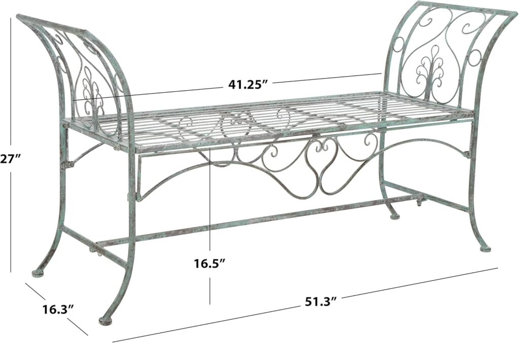 Safavieh PAT5016B Outdoor Collection Adina Rustic Brown Wrought Iron 51-inch Garden Bench