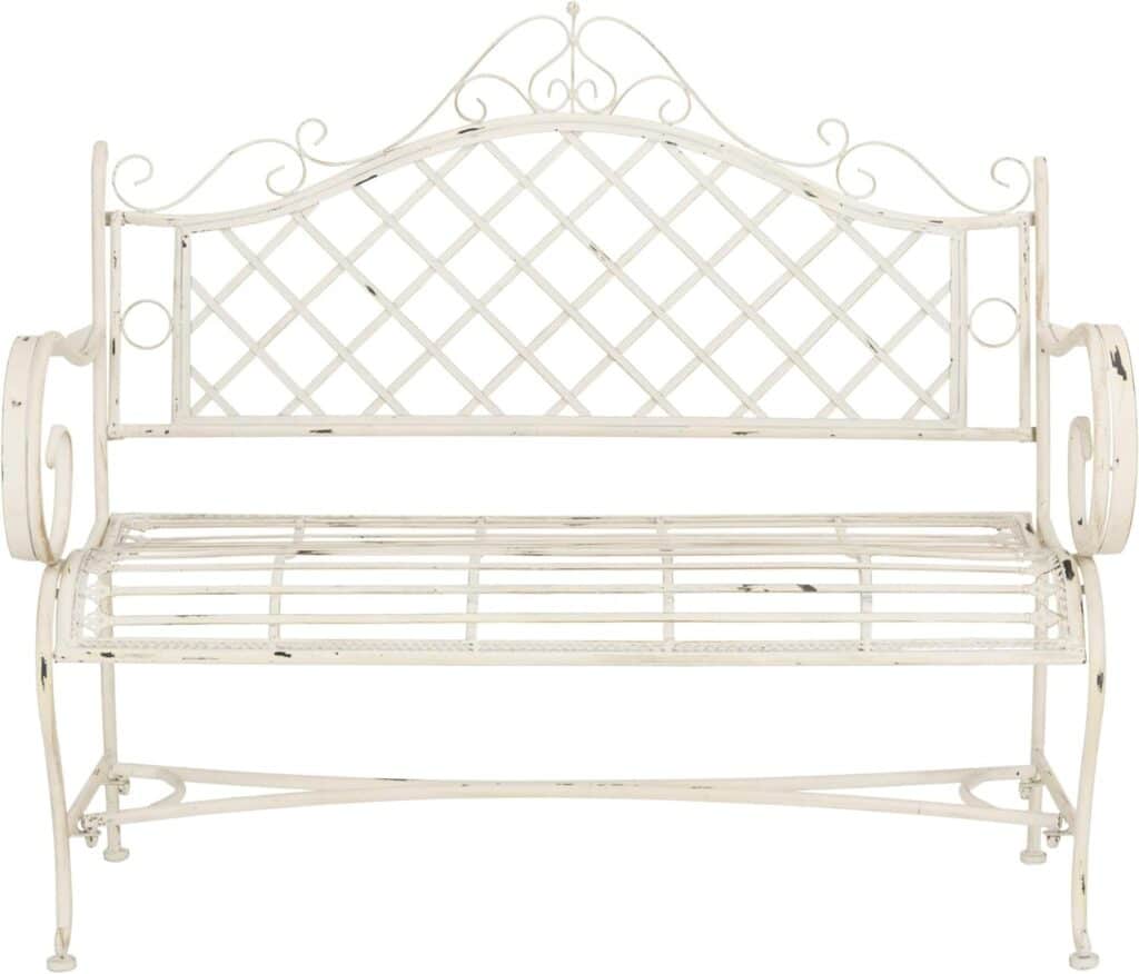 Safavieh PAT5017A Collection Adina Antique White Wrought Iron 51.25 Outdoor Garden Bench