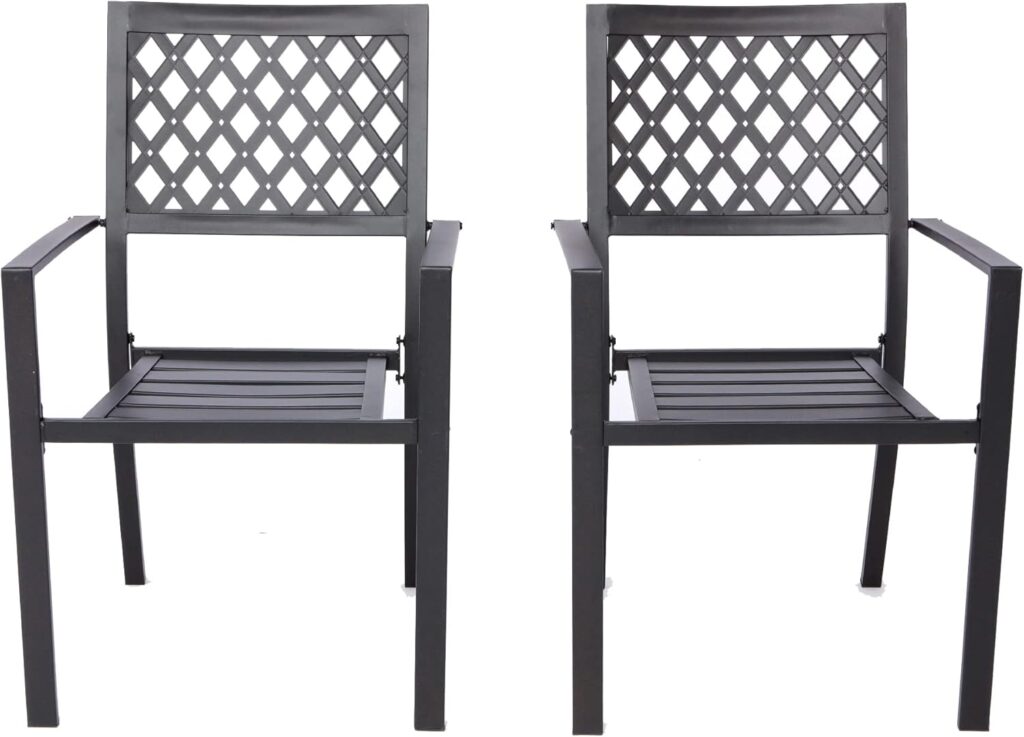 Stackable Patio, Outdoor Metal Chairs for Garden Backyard with Armrest Support 325lbs Set of 2, Black Diamond