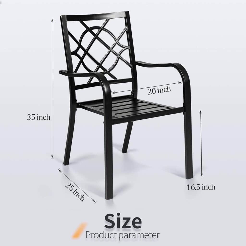 SUNCROWN 2 Pieces Wrought Iron Black Chairs 300 Lbs Outdoor Dining Chairs, Patio Metal Stackable Chair with Armrest for Backyard, Garden, Poolside