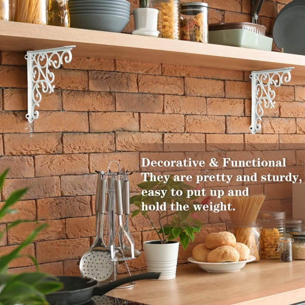 Sungmor 2PC 4.7 Inch Heavy Duty Decorative Brackets for Shelves, Vintage Victorian Cast Iron Shelf Bracket, Sturdy Black L Shape Metal Corner Brace Shelf Supporter, Wall Mounted Floating Shelf Bracket