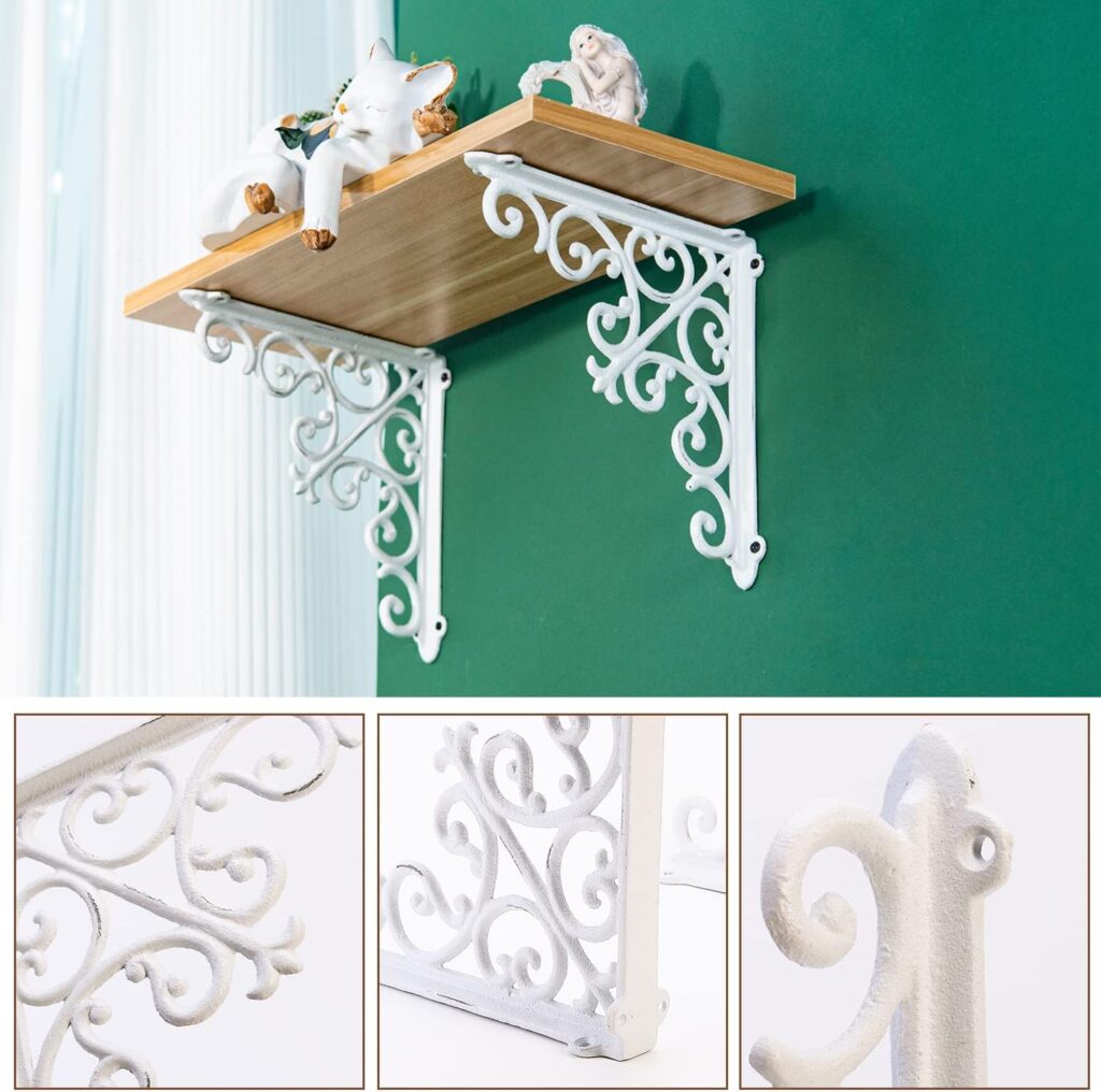Sungmor 2PC 4.7 Inch Heavy Duty Decorative Brackets for Shelves, Vintage Victorian Cast Iron Shelf Bracket, Sturdy Black L Shape Metal Corner Brace Shelf Supporter, Wall Mounted Floating Shelf Bracket