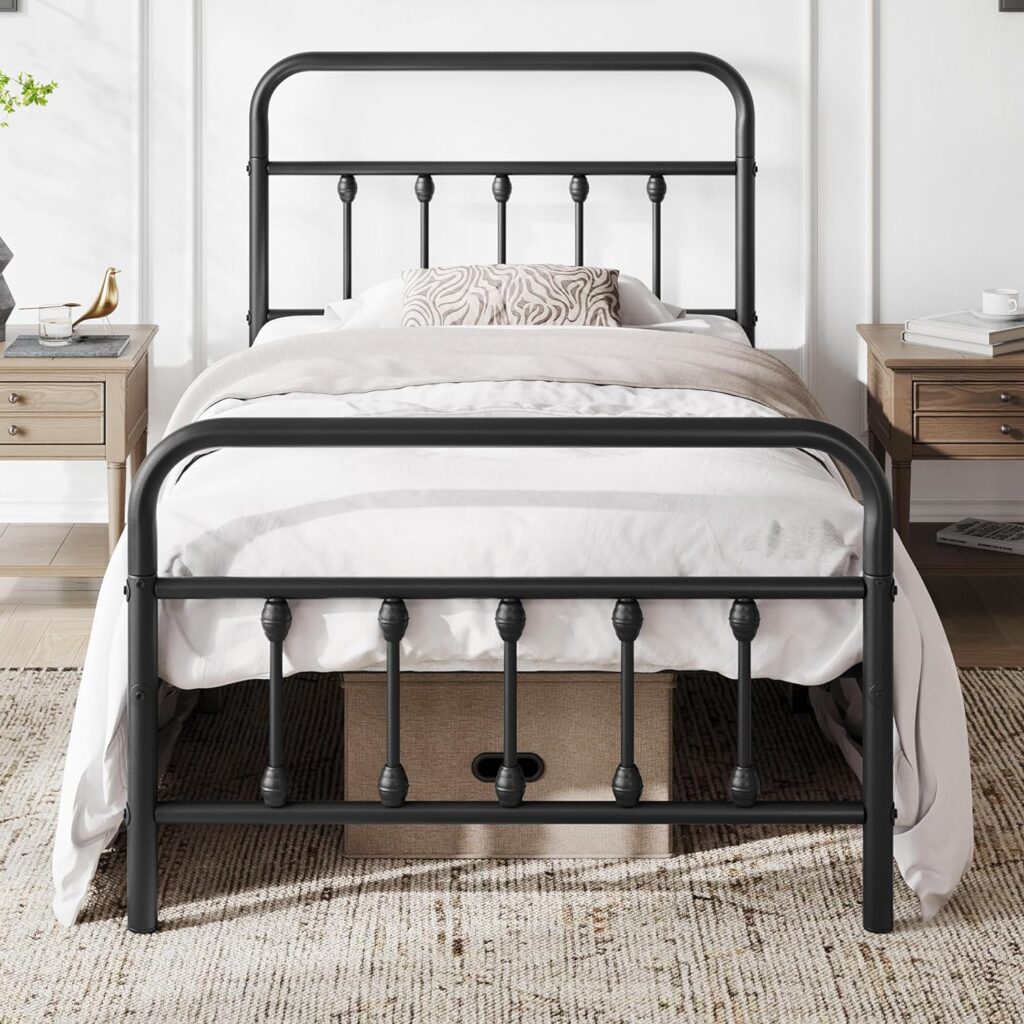 Yaheetech Classic Metal Platform Bed Frame Mattress Foundation with Victorian Style Iron-Art Headboard/Footboard/Under Bed Storage/No Box Spring Needed/Twin Size Black