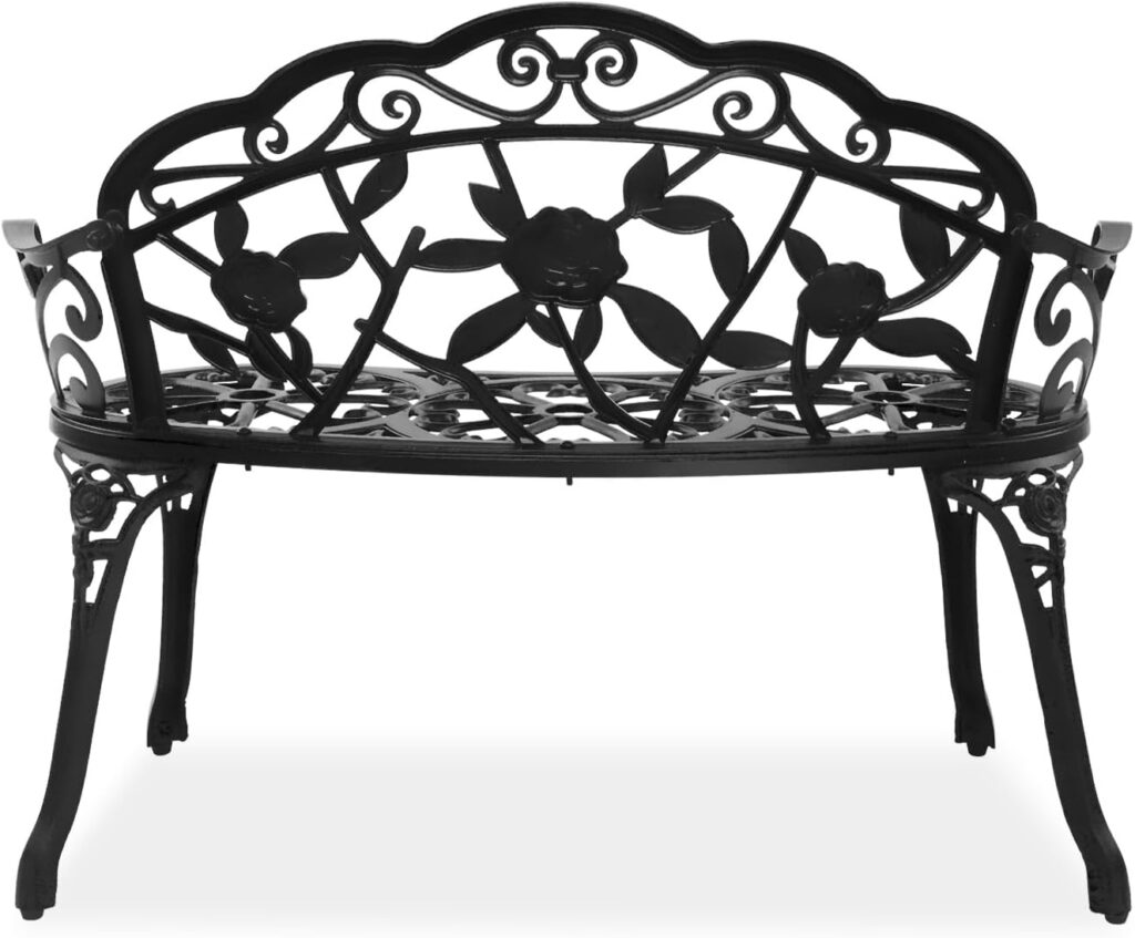 38.5 Patio Park Garden Outdoor Metal Rose Bench,Cast Iron Cast Aluminium Frame Antique Finish Chair,Accented Lawn Front Porch Path Yard Decor Deck Furniture for 2 Person Seat (Black)