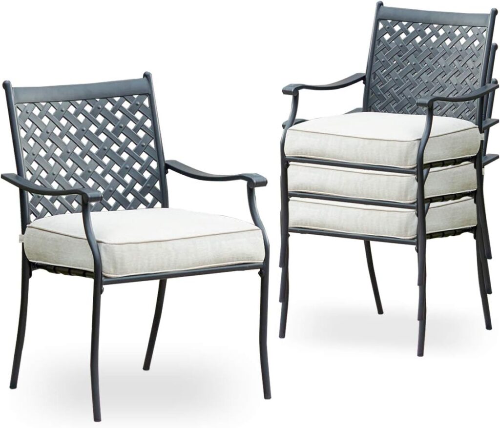 4 Piece Metal Outdoor Wrought Iron Patio Furniture,Dinning Chairs Set with Arms and Seat Cushions (4 PC, White)