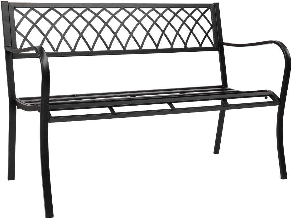 47 Patio Park Garden Bench Porch Path Chair Outdoor Deck Iron Frame Black