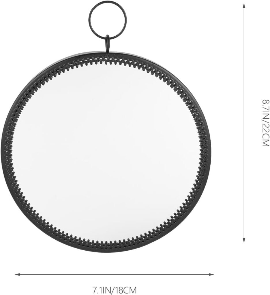 BESPORTBLE Hanging Wrought Iron Mirror Round Hanging Mirror Macrame Mirror Black Macrame Wall Hanging Bathroom Wall Mirror Geometric Wall Mirror Decorative Vanity Mirror Creative Mirror Glass