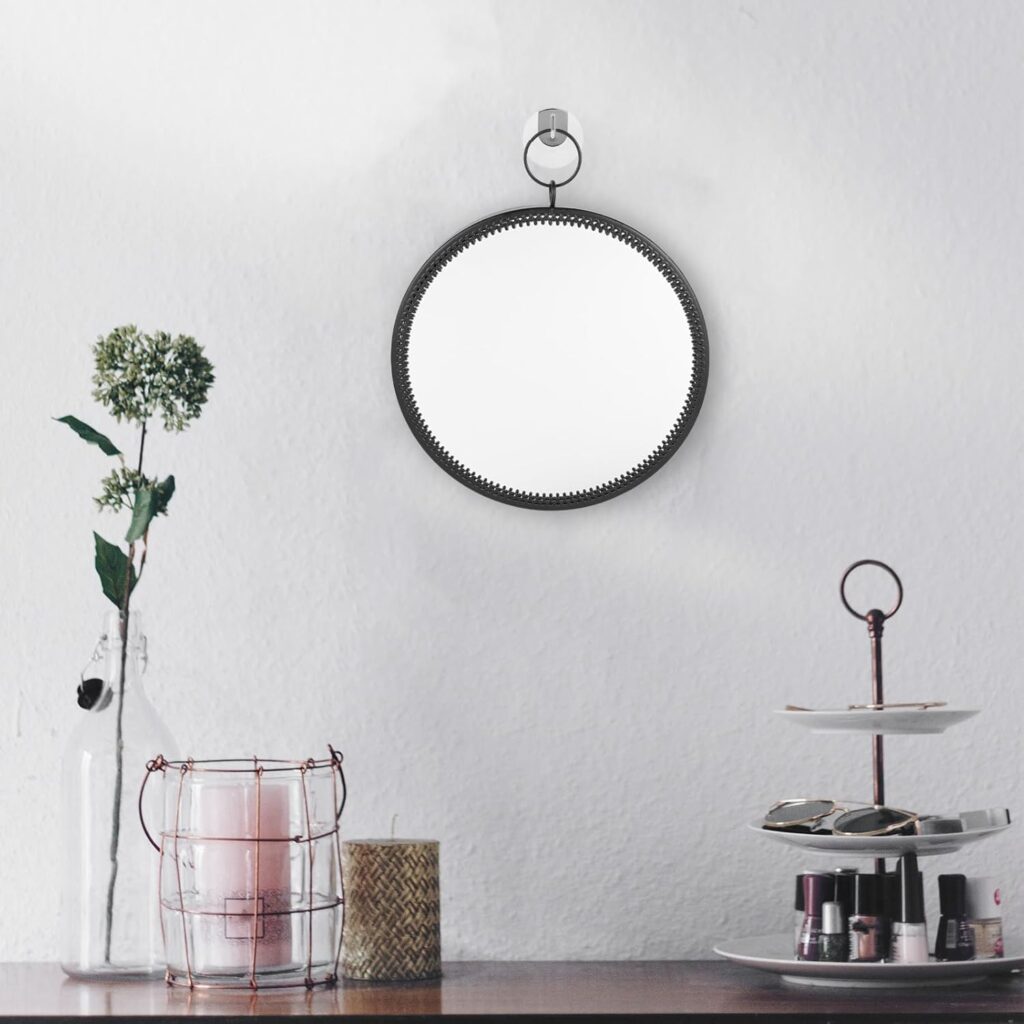 BESPORTBLE Hanging Wrought Iron Mirror Round Hanging Mirror Macrame Mirror Black Macrame Wall Hanging Bathroom Wall Mirror Geometric Wall Mirror Decorative Vanity Mirror Creative Mirror Glass