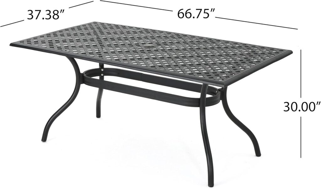 Christopher Knight Home Cayman Black Sand Cast Aluminum Rectangle Table and Hallandale Antique Matte Black Cast Aluminum Chairs, 2-Piece Set