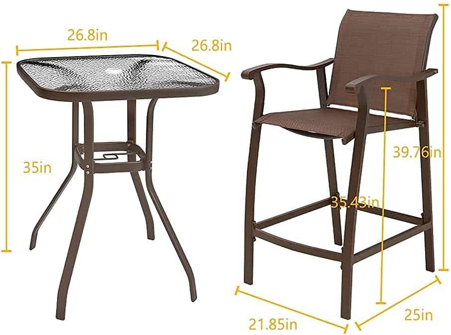 Crestlive Products Outdoor Patio Bar Counter Height Bar Stools and Table Set All Weather Furniture in Antique Brown Finish for Outdoor Indoor, 2 PCS Bar Chairs with Table (Brown)