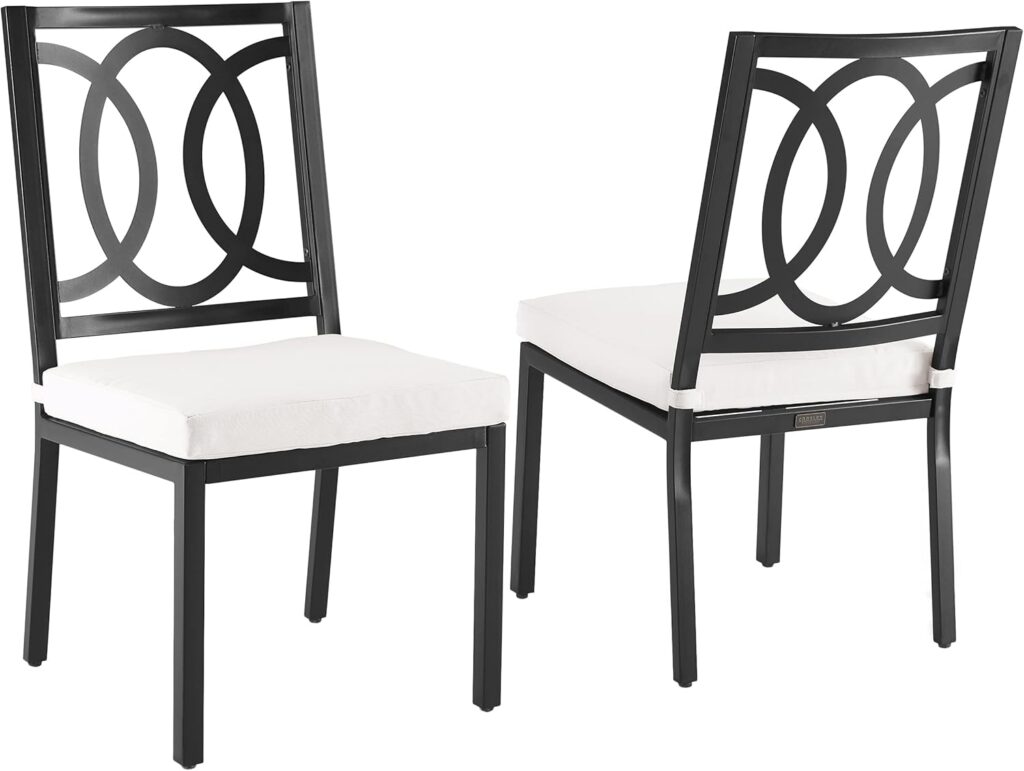 Crosley Furniture KO60053MB-CR Chambers Outdoor Metal Dining Chairs, Set of 2, Matte Black with Crème Cushions