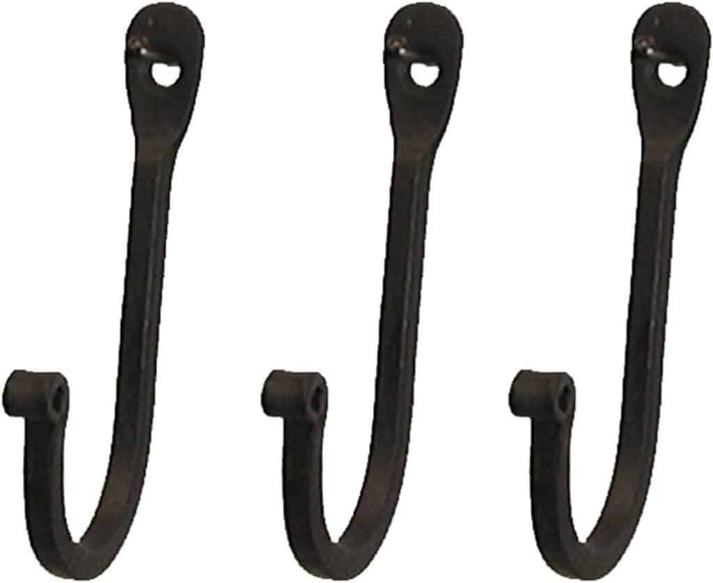 CTW 720002 Early American Single Prong Wrought Iron Hooks, Set of 2 – Rustic Curved Metal Fasteners – Decorative Colonial Wall Décor