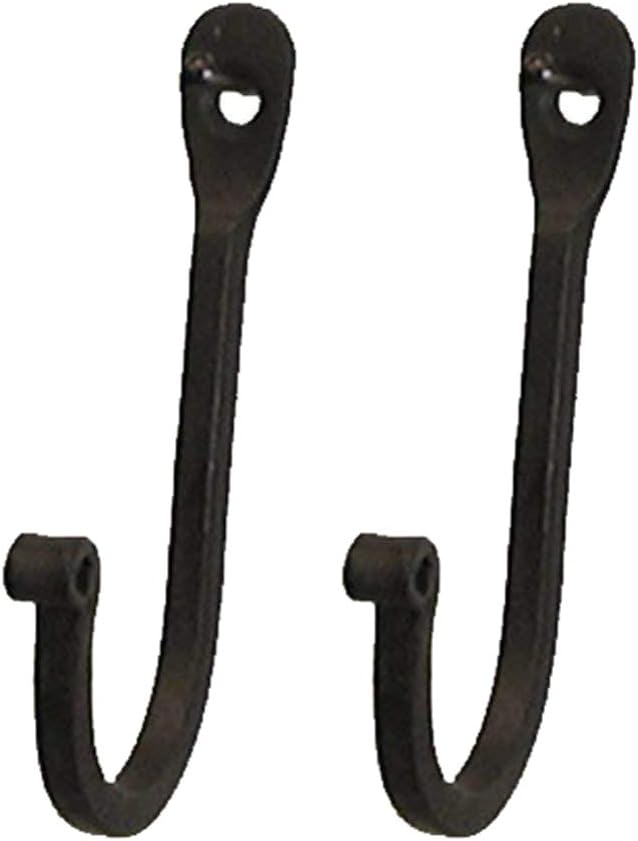 CTW 720002 Early American Single Prong Wrought Iron Hooks, Set of 2 – Rustic Curved Metal Fasteners – Decorative Colonial Wall Décor