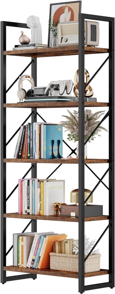 DWVO 5 Tier Bookshelf Black Bookcase, Storage Shelves Organizer Standing Shelf, Display Rack Book Shelves for Bedroom,Living Room,Office,Kitchen, Black