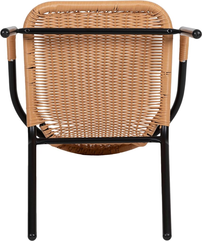 EMMA + OLIVER 2 Pack Black Rattan Indoor-Outdoor Restaurant Stack Chair with Curved Back