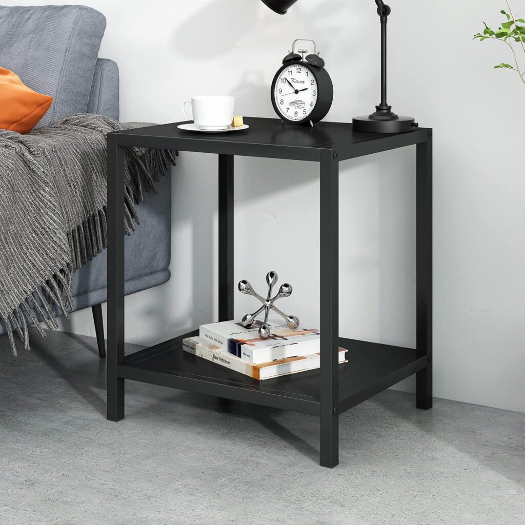 End Table Modern Small 2 Tier Side Table Nightstand/Easy Assembly Living Room Tables-European Wrought Iron Style Square Coffee Table